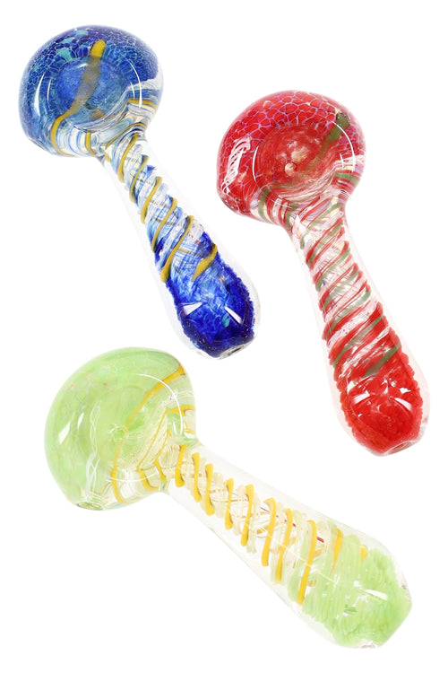 3.5″ Color-Changing Spiral Frit Spoon Pipe “Mini Carnival” – Assorted Colors